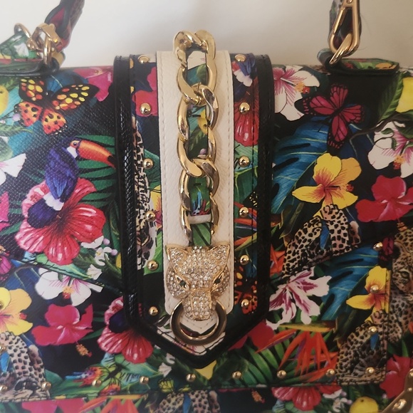 ALDO Cheetah Flower Print Leather Small Satchel OR Crossover Bag - Picture 7 of 10